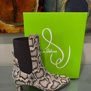 NWT Sam Edelman Snake-Print Ankle Booties in Black & Cream